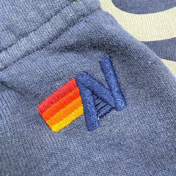 Aviator Nation Sweatpants Navy Blue Women Size L Rainbow Stripe Logo Made in USA - Picture 3 of 7